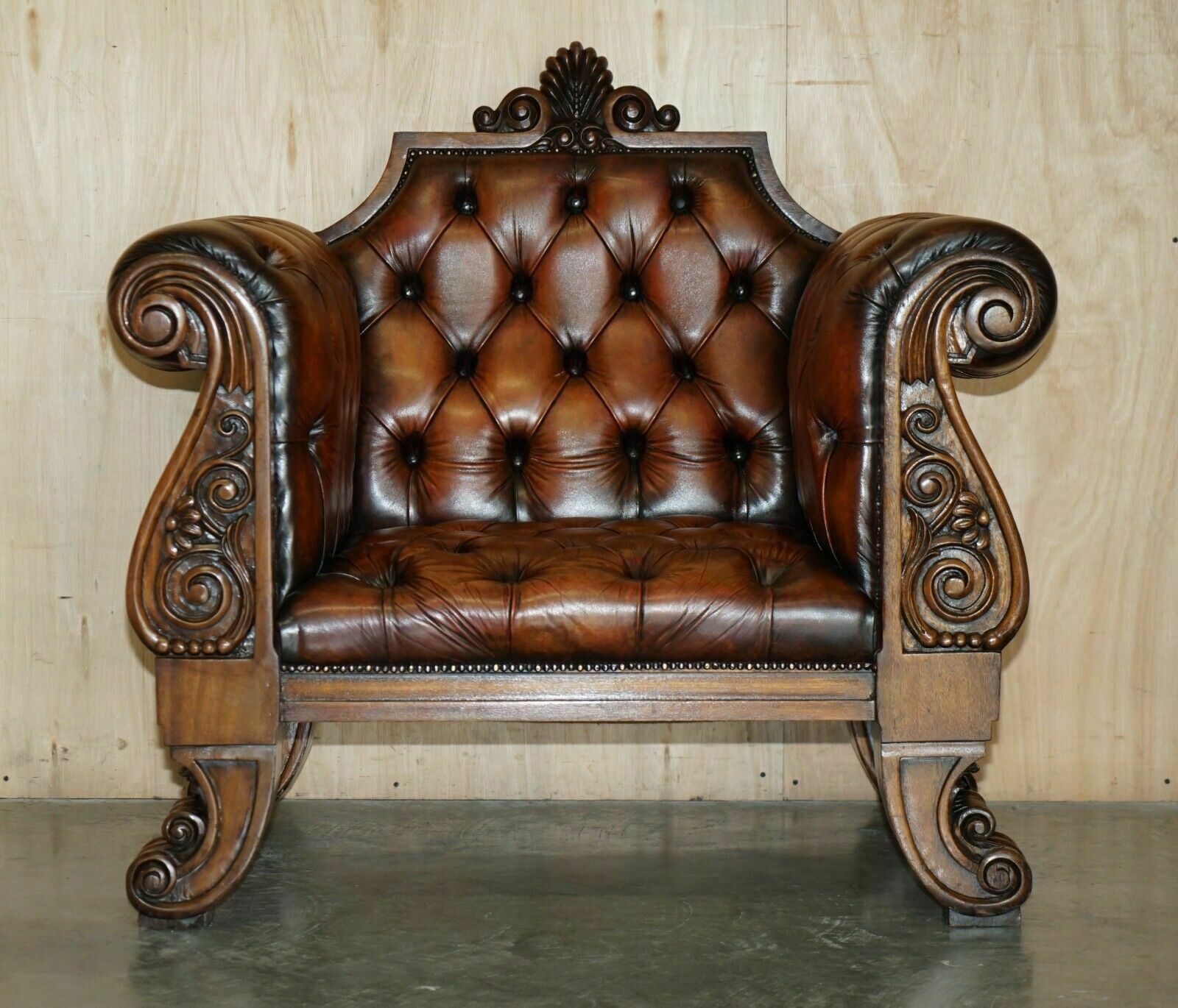 Huge Ornately Carved Antique Fully Restored Chesterfield King / Queens Armchair photo furniture