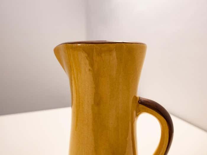 photo buy Mid Century Yellow Carafe Set With 5 Cups In Glazed Ceramic, France 1970s