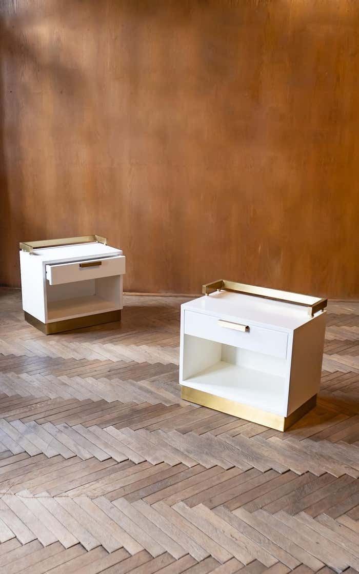 Pair Of White And Gold Bedside Tables By Luciano Frigerio, Italy 1970 photo furniture