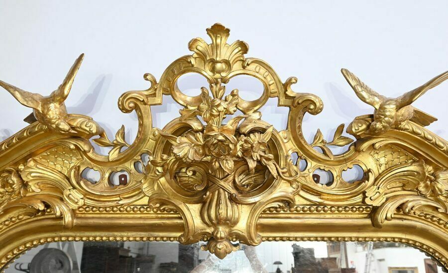 Important Louis XV Mirror In Gilded Wood – Early 19th Century photo vintage