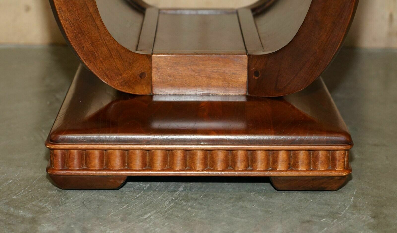 Four Large Tulip Shaped Glass Top Elm Side End Tables With Hidden Base Storage photo vinterior