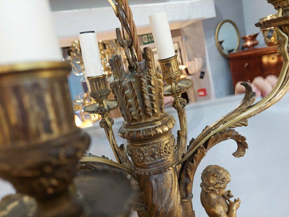 Early 20thc 6 Arm Gilt Metal Chandelier photo vinterior