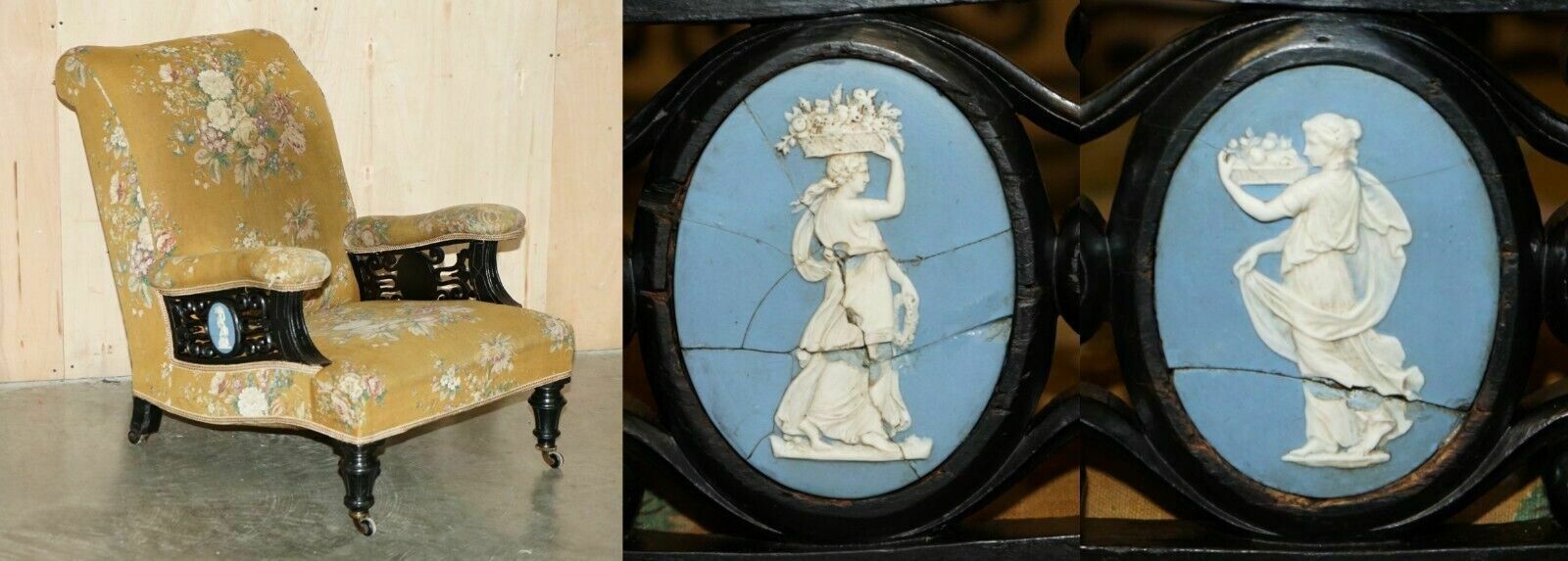Super Rare Antique Victorian Aesthetic Movement Armchair With Grand Tour Plaques