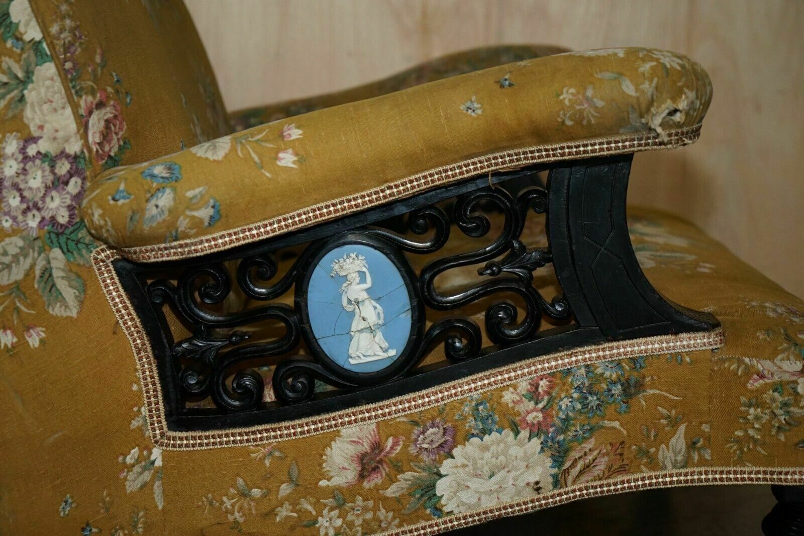Furniture Super Rare Antique Victorian Aesthetic Movement Armchair With Grand Tour Plaques photo
