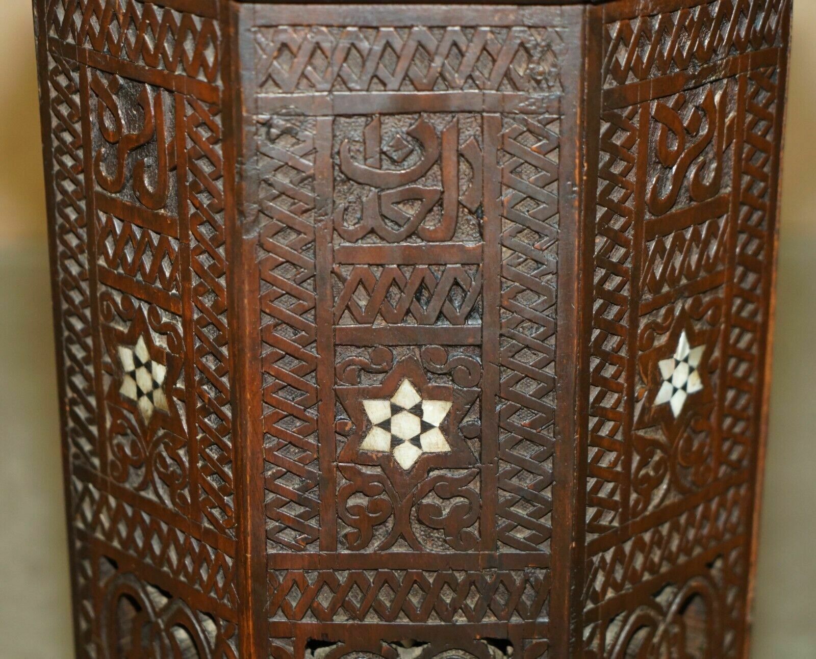 Antique Liberty's Victorian Circa 1880 Floral Moroccan Hand Carved Table photo vintage