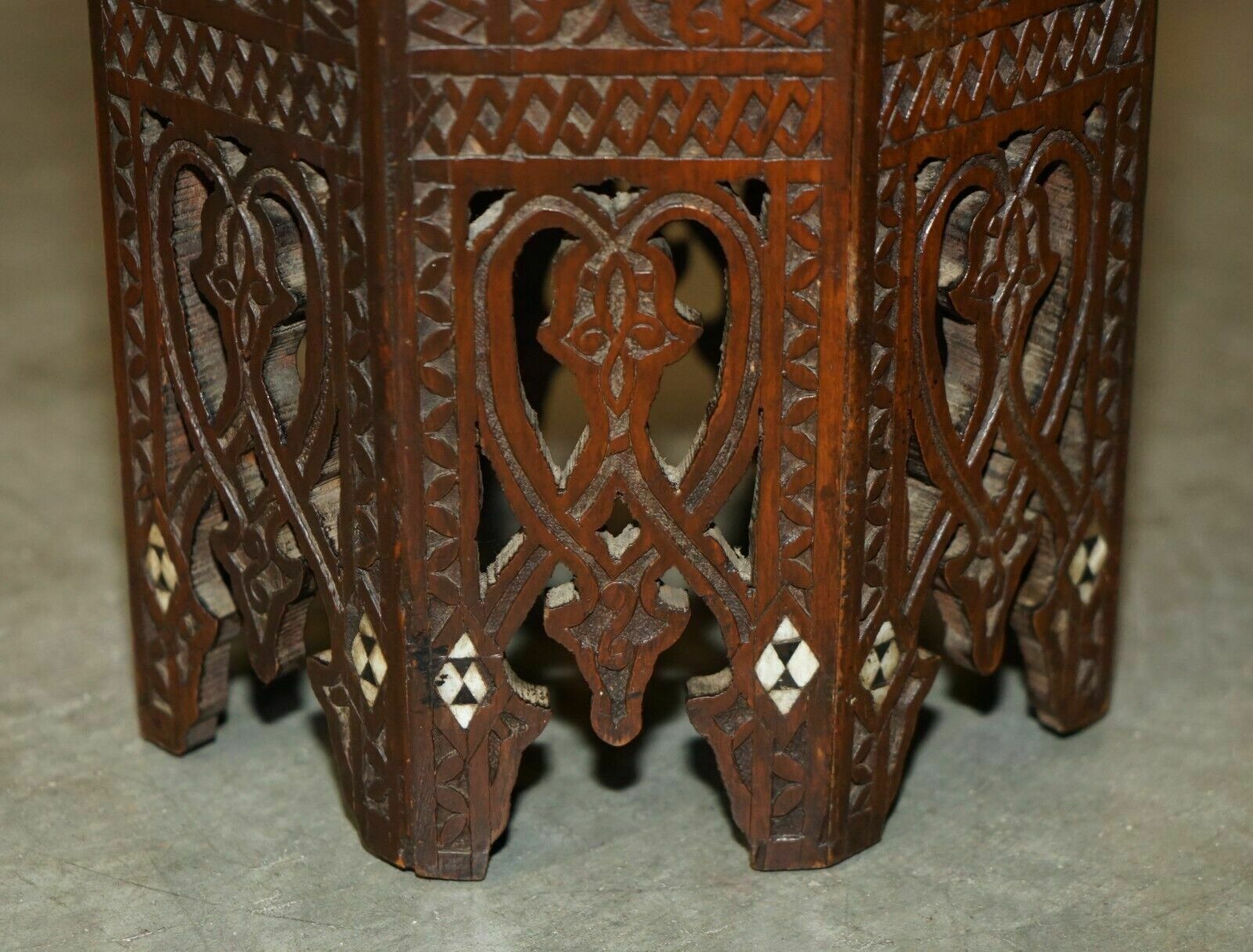 750.0 Antique Liberty's Victorian Circa 1880 Floral Moroccan Hand Carved Table photo