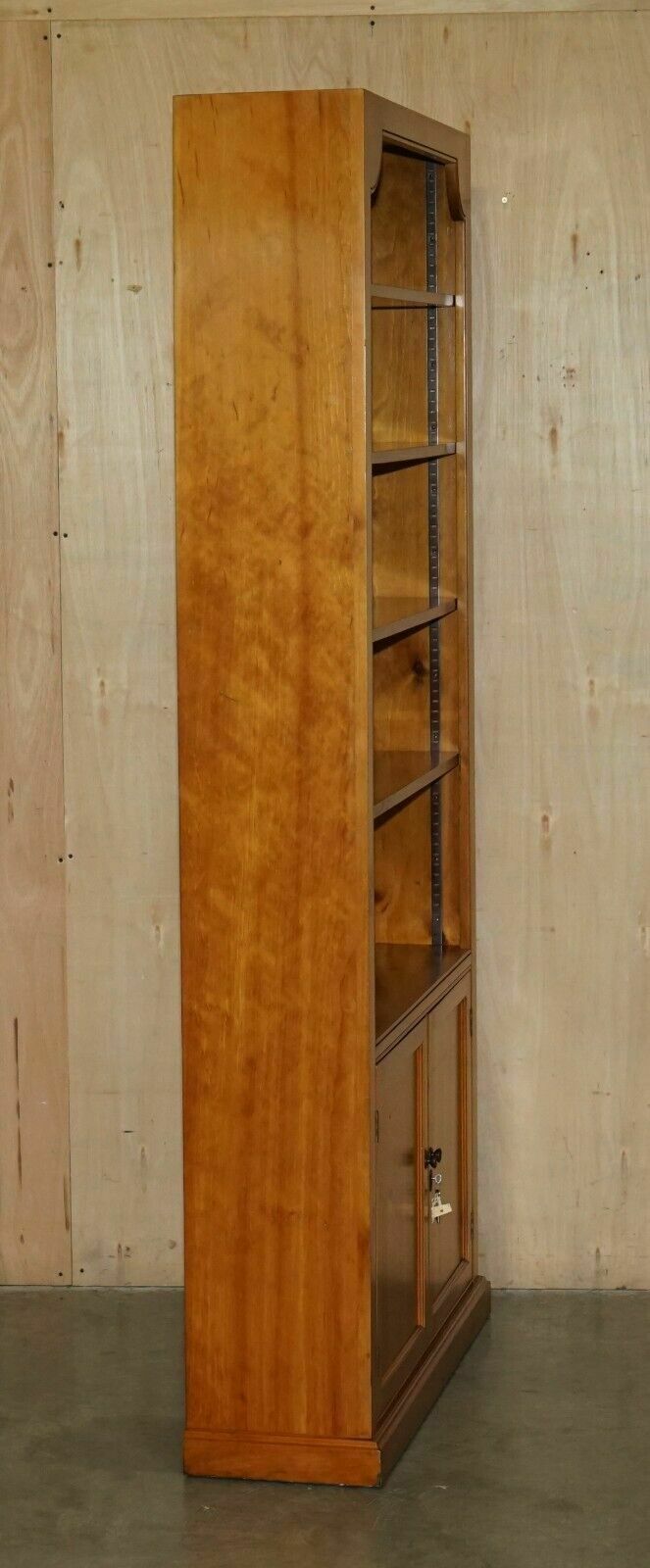 Pair Of Vintage Cherrywood Open Library Bookcases With Lockable Cupboard Bases photo vintage