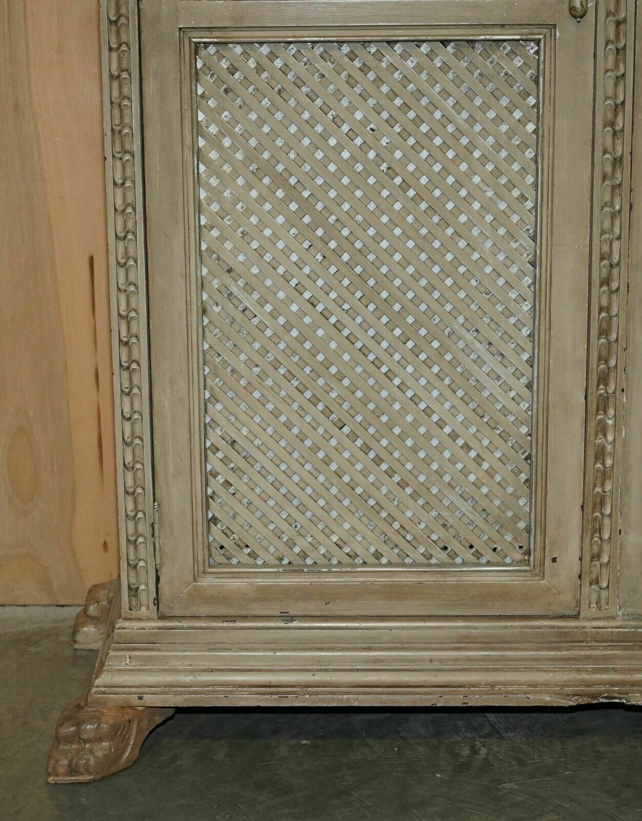 photo for sale Antique Jacobean Revival Hand Carved Armoire Wardrobe With Grey French Paint