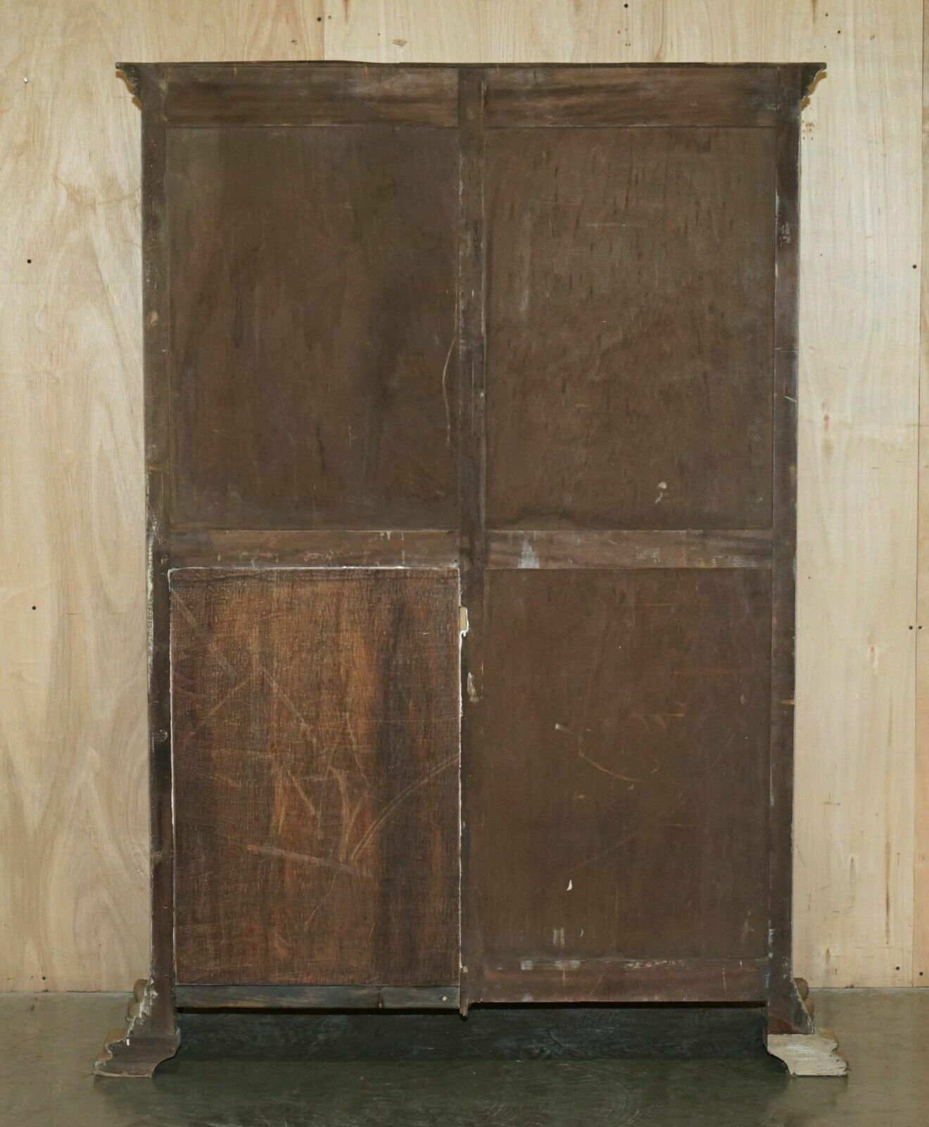 photo buy Antique Jacobean Revival Hand Carved Armoire Wardrobe With Grey French Paint