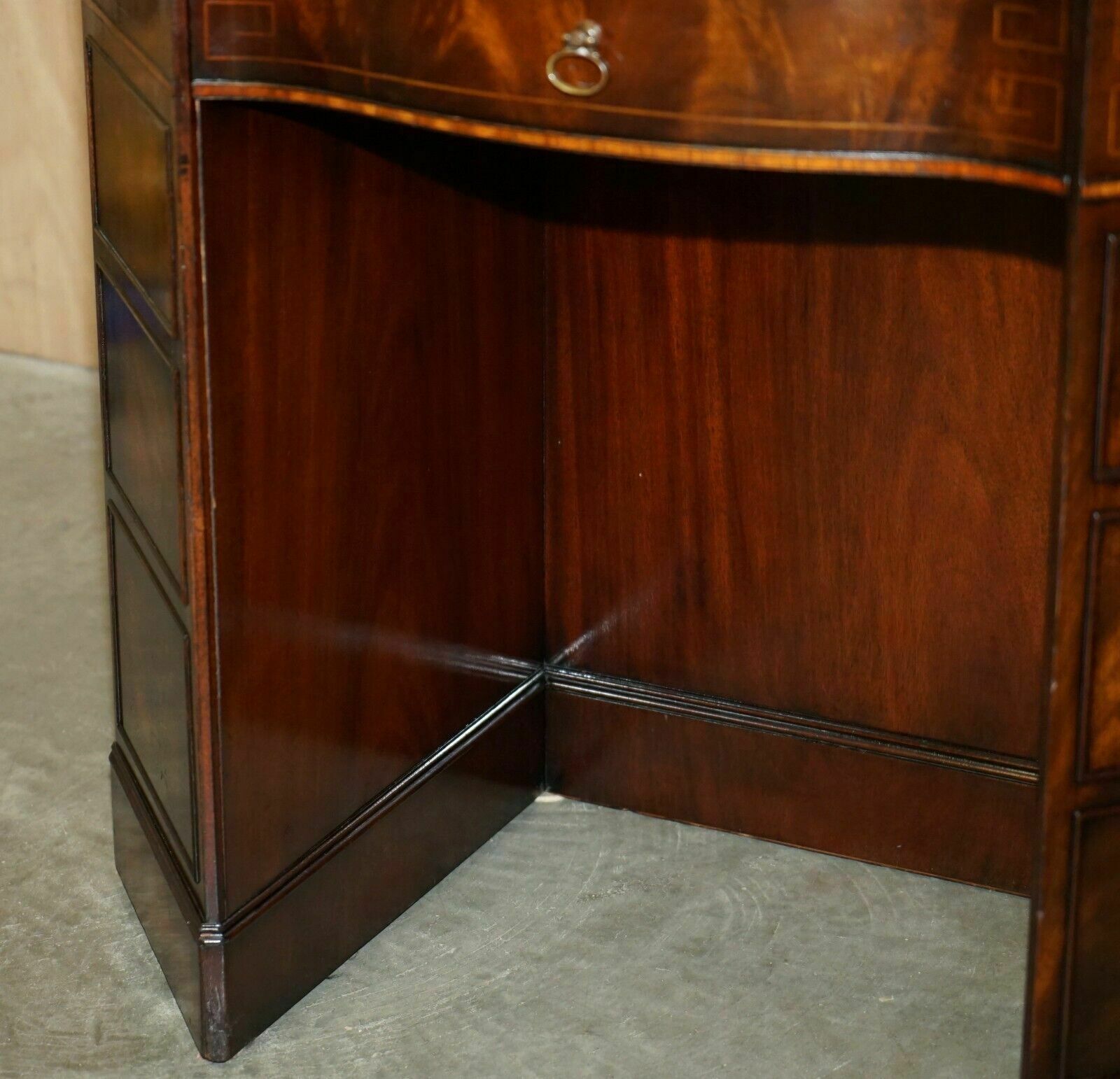Furniture Exquisite Flamed Mahogany Hand Dyed Brown Leather Library Pedestal 2 Person Desk photo