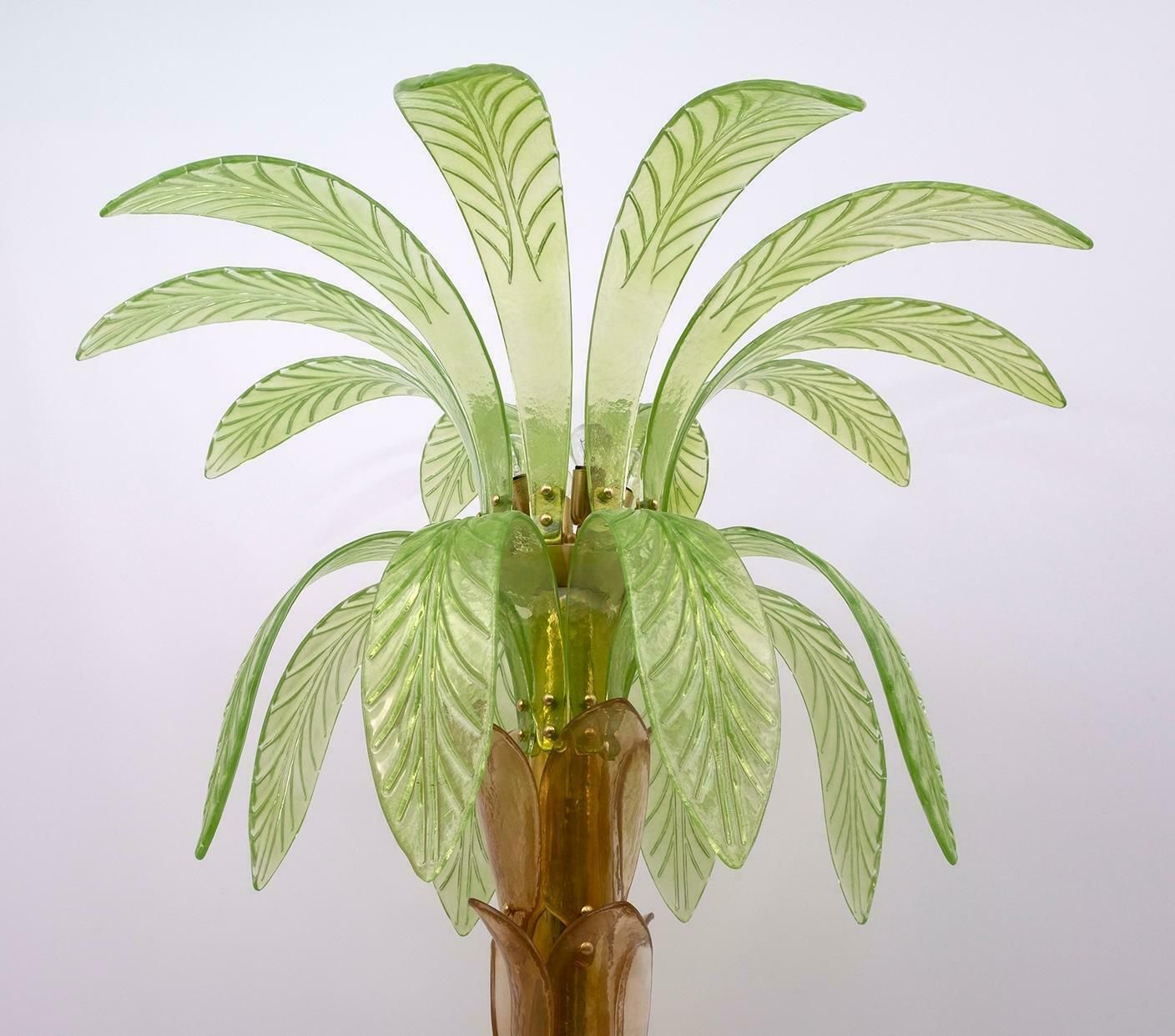 Murano Glass And Brass Palm Tree Floor Lamp, 1970s, Pair photo vintage