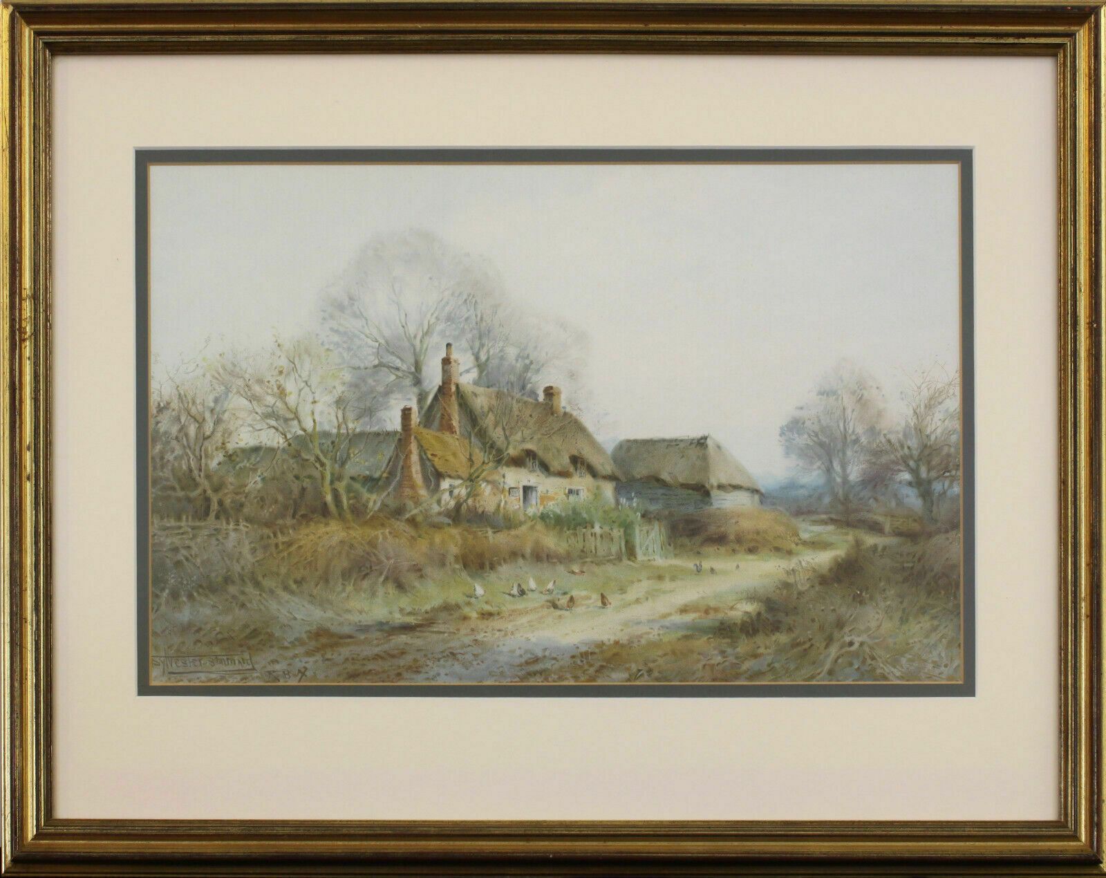 Print From A Watercolour By Sylvester Stannard. Farmhouse With Chickens