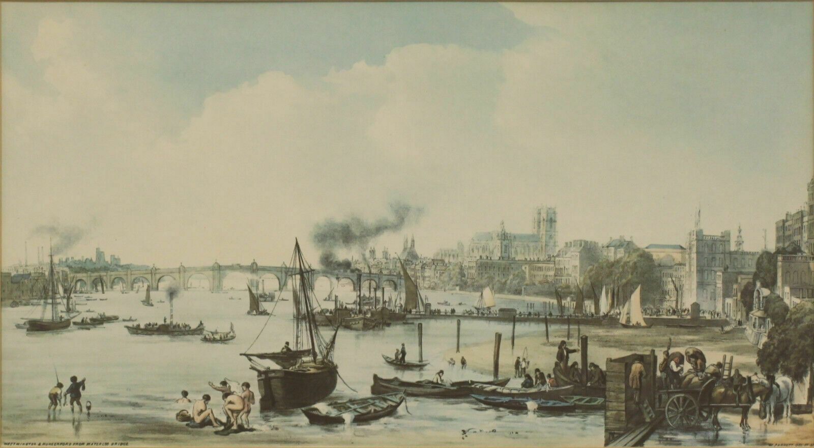 Copy Of 18th Century Lithograph. Westminster & Hungerford From Waterloo Bridge photo furniture