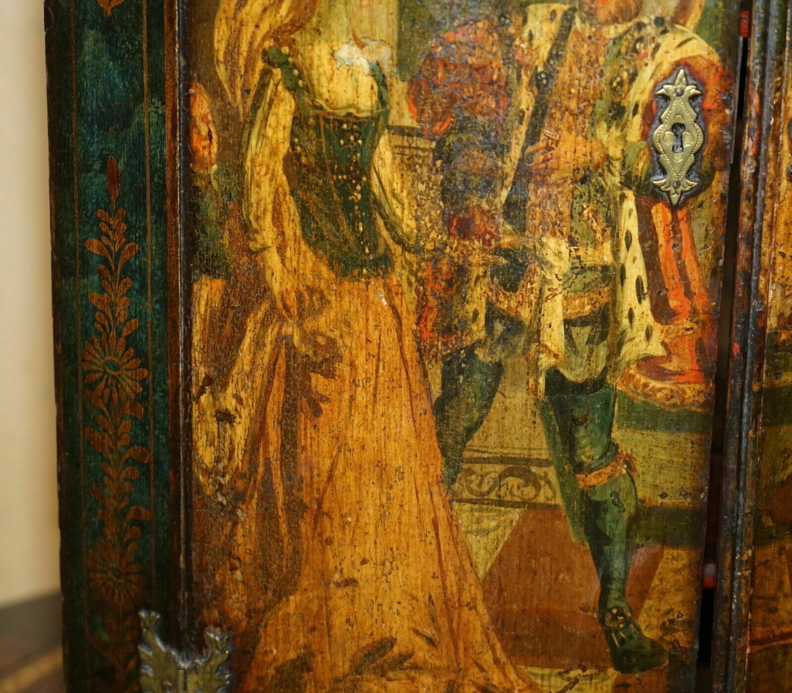 George I Circa 1700 Henry VIII Polychrome Painted Corner Wall Cabinet Must See photo 2850.0