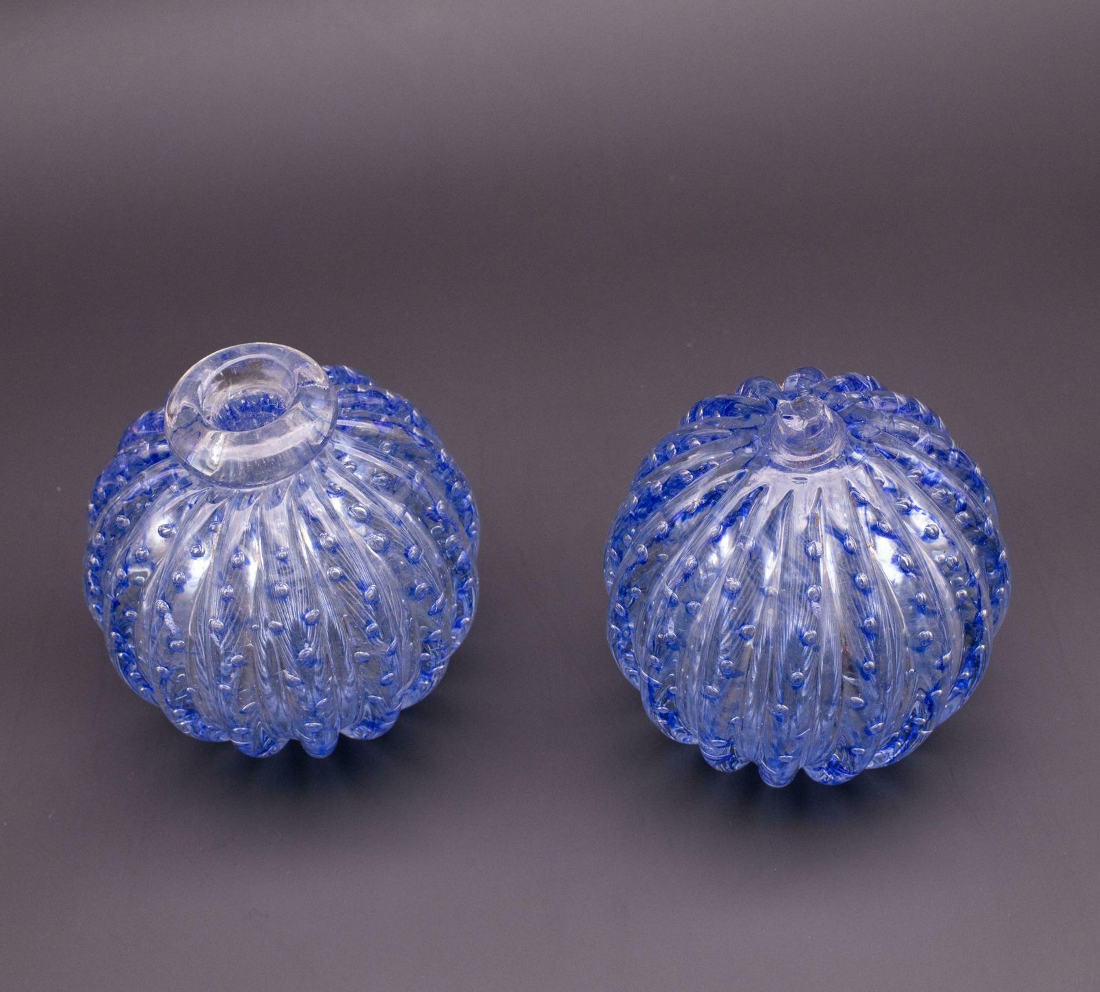 Set Of 2 Bubbles Blu Vase By Barovier E Toso, 1950s photo vinterior