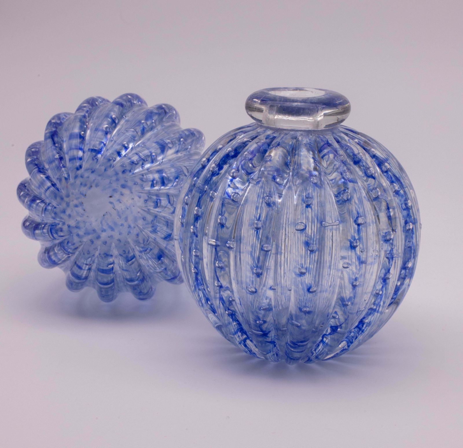 photo furniture Set Of 2 Bubbles Blu Vase By Barovier E Toso, 1950s