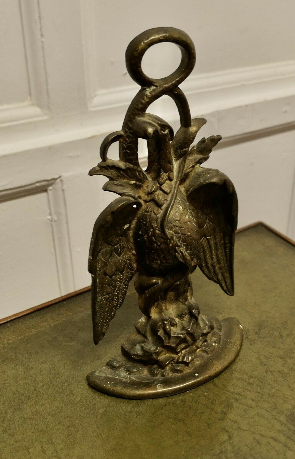 19th Century Eagle & Serpent Brass Door Stop photo 390.0