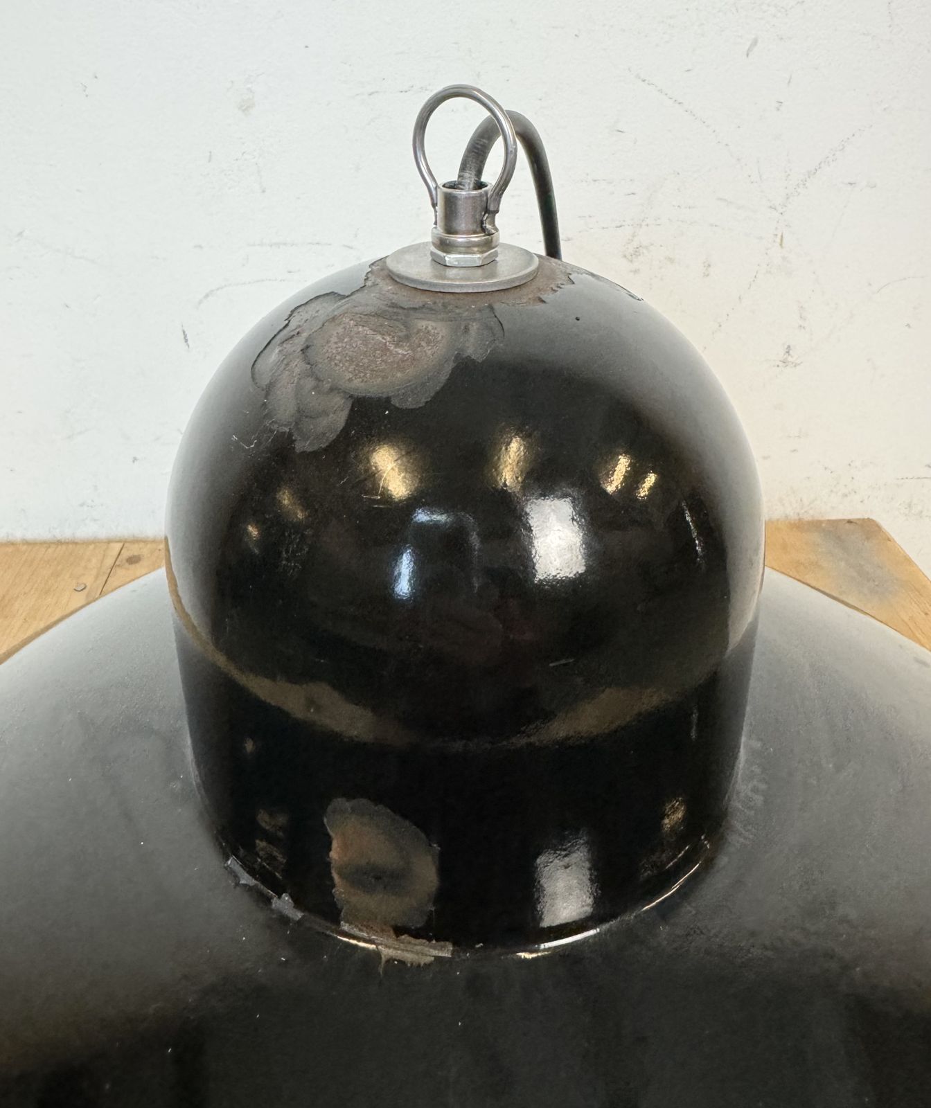 photo buy Industrial Black Enamel Factory Pendant Lamp, 1960s, 2x