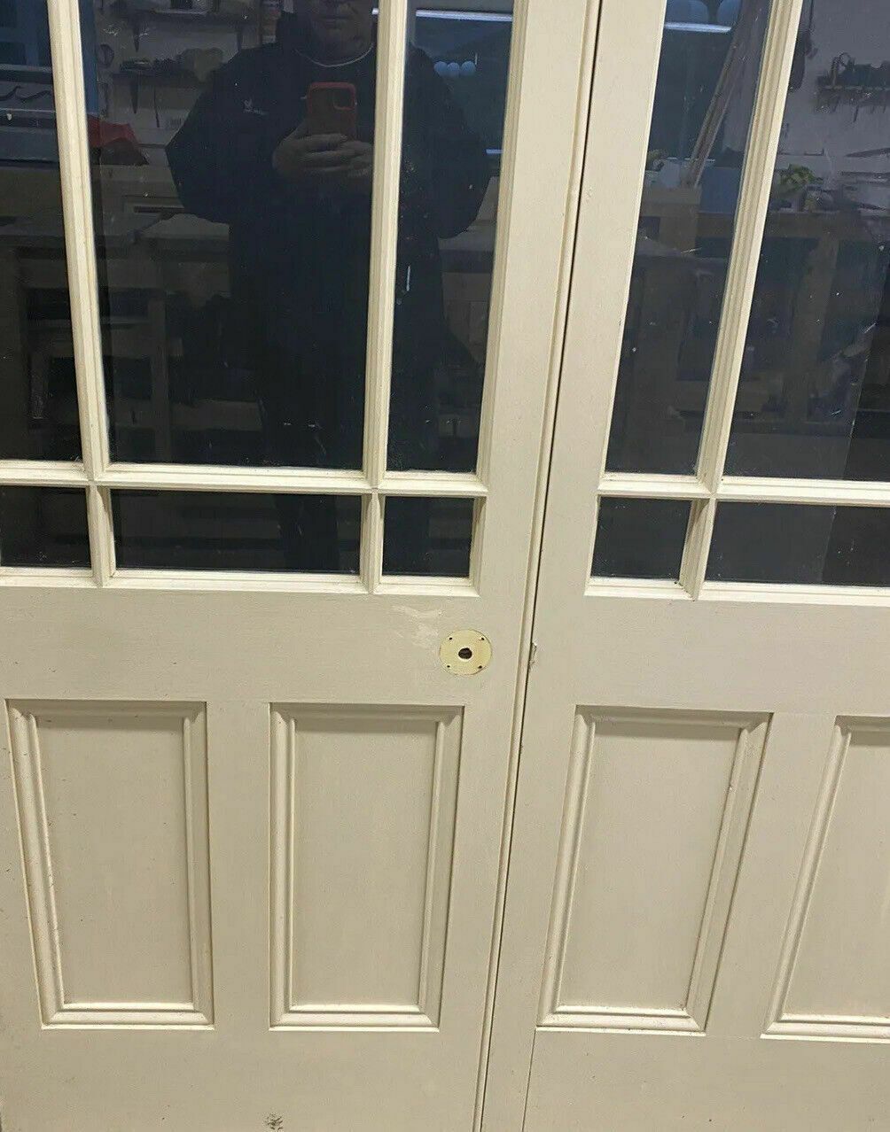 Victorian French Doors Old Antique Period Reclaimed Pine Wooden Clear Glass photo vintage