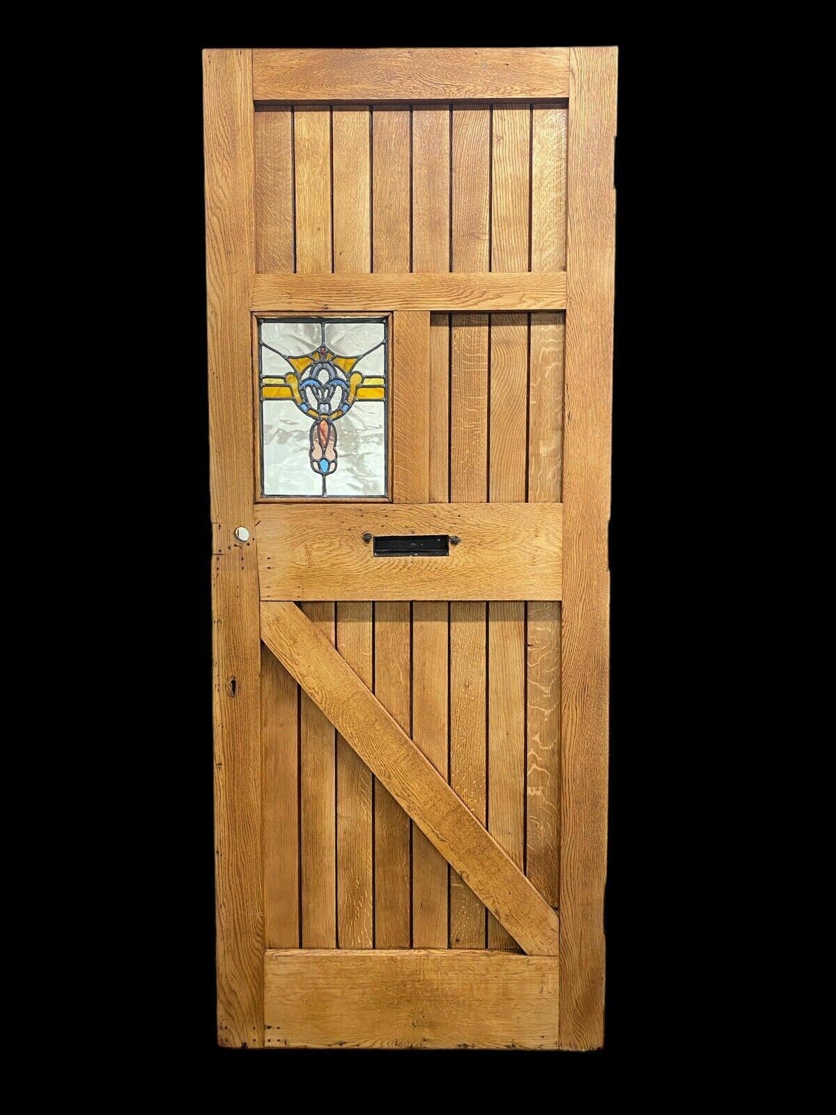 photo for sale Solid Oak Front Door Stained Glass Old Period Antique Reclaimed Wood Cast Iron