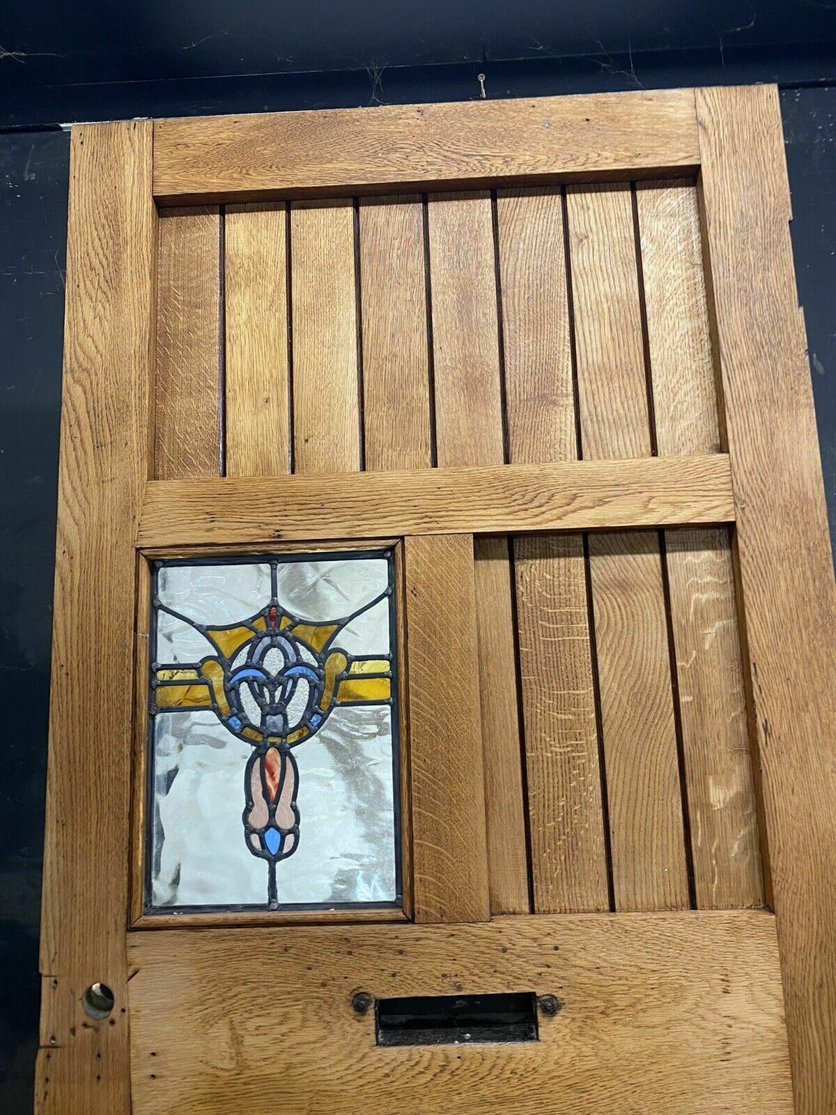 Home Fixtures Solid Oak Front Door Stained Glass Old Period Antique Reclaimed Wood Cast Iron photo