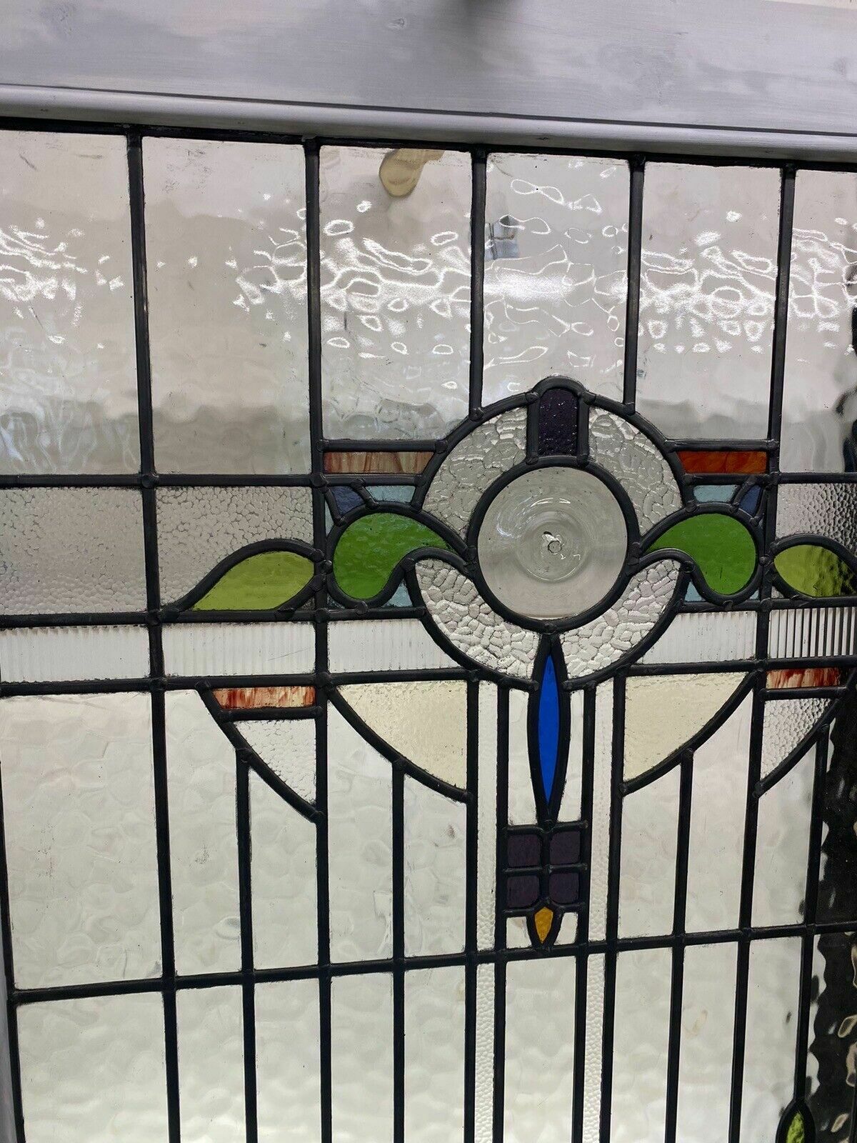 X Large Stained Glass Window Art Nouveau Antique Period Lead Old Reclaimed Wood photo vintage