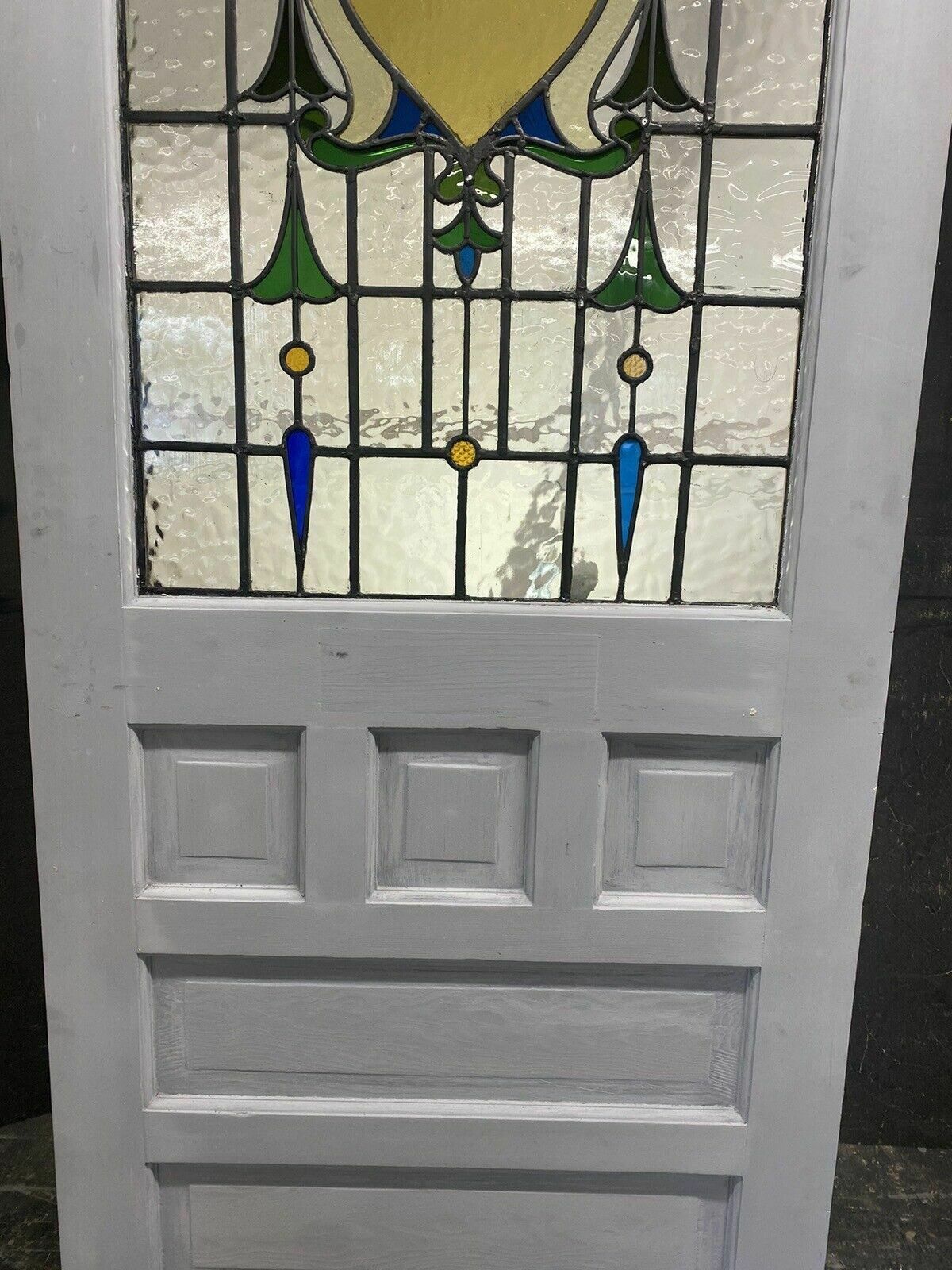 20s 30s Stained Glass Front Door Period Old Reclaimed Antique Lead Wood Refurb photo Home Fixtures