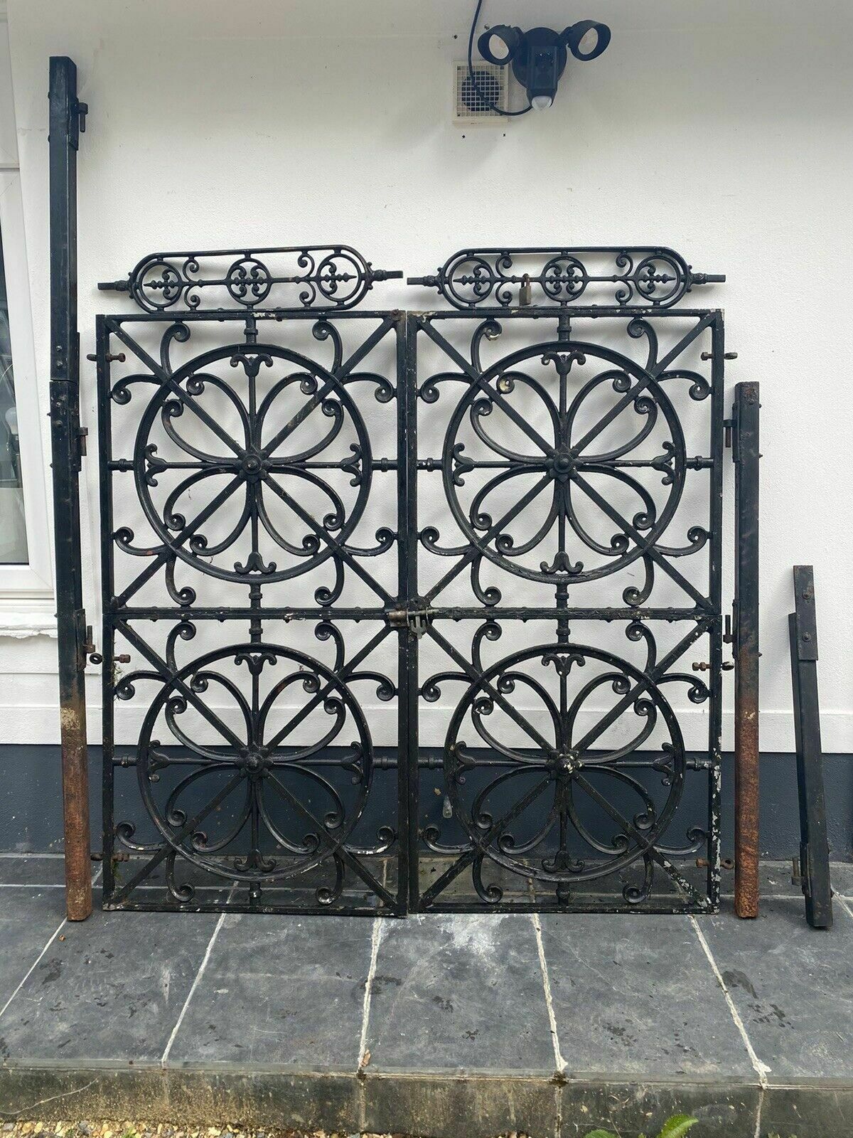 Cast Metal Gates Pair Reclaimed Period Antique Complete Hinges Frame Bolt