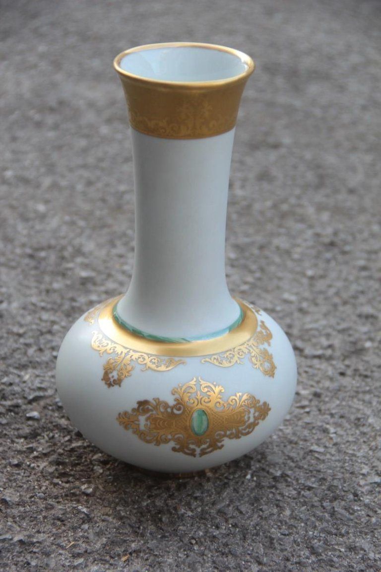 Finzi Porcelain Vase Gold 24  Karat Italian Design Mid Century Modern White 1950 photo furniture