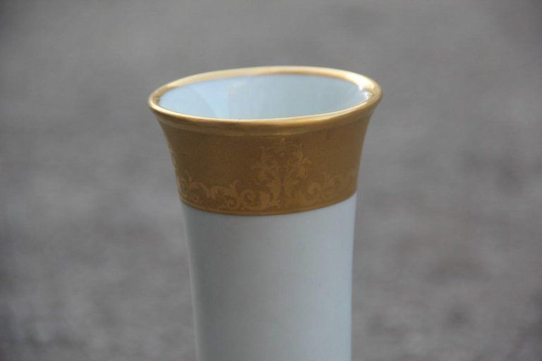 Finzi Porcelain Vase Gold 24  Karat Italian Design Mid Century Modern White 1950 photo Home Decor