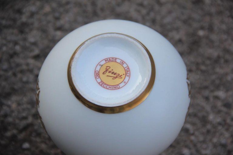 Finzi Porcelain Vase Gold 24  Karat Italian Design Mid Century Modern White 1950 photo 656.0