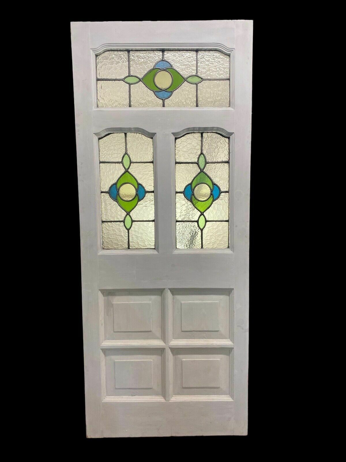 Edwardian Front Door Period Stained Glass Old Reclaimed Antique Lead Wood Pine