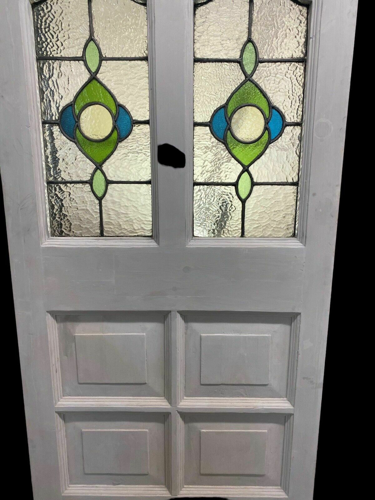 Edwardian Front Door Period Stained Glass Old Reclaimed Antique Lead Wood Pine photo Home Fixtures