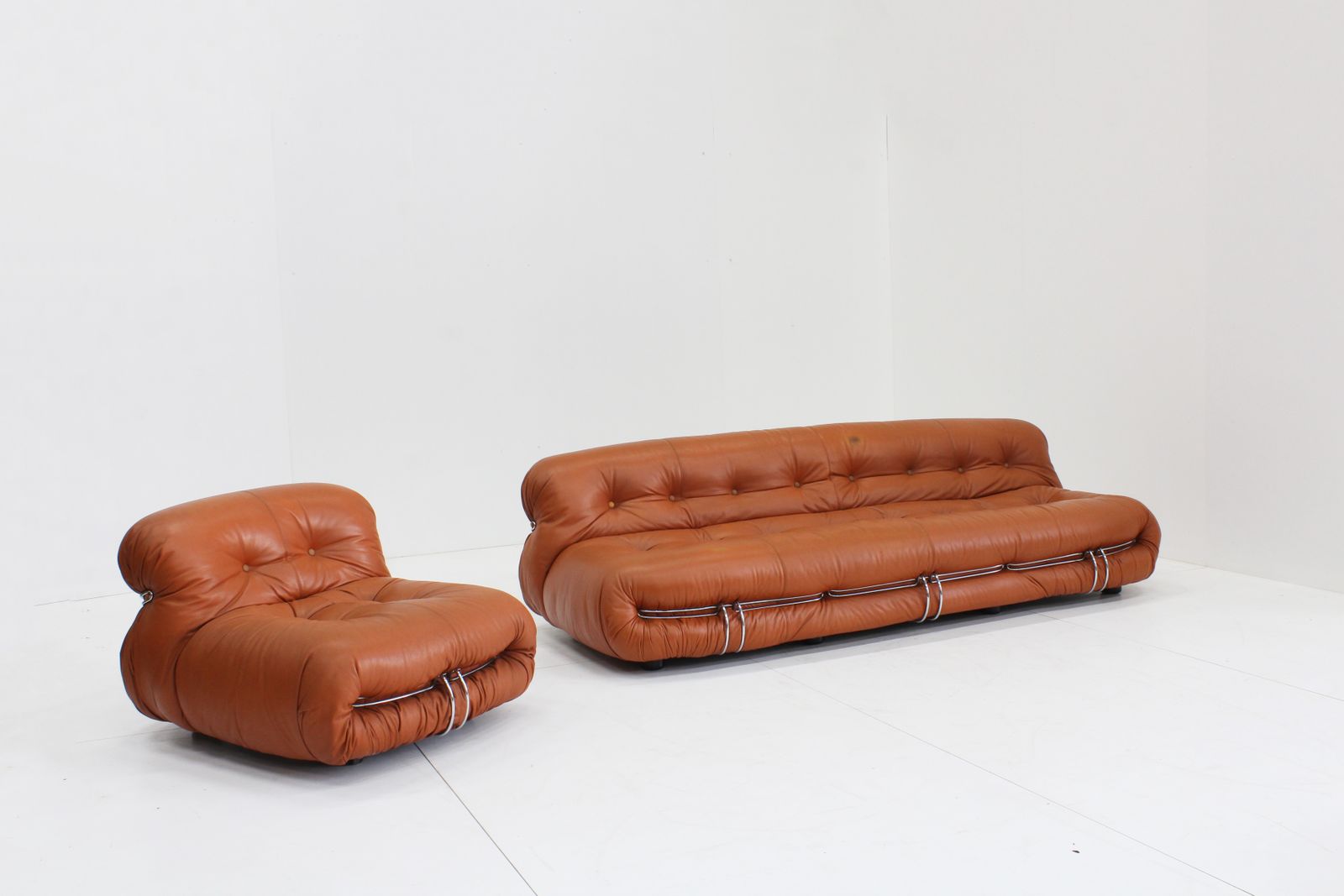 Soriana Lounge Set By Afra & Tobia Scarpa For Cassina In Cognac Leather photo for sale