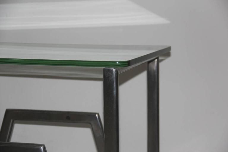 Table Of 1930s Minimalist French Metal Chrome Crystal Often Mid Century Modern photo for sale