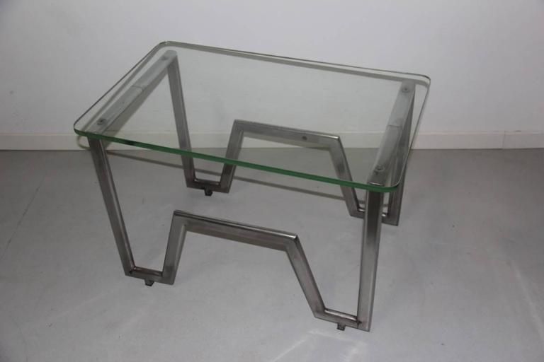 photo for sale Table Of 1930s Minimalist French Metal Chrome Crystal Often Mid Century Modern