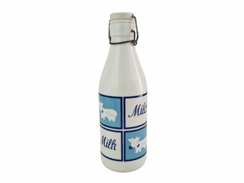 Vintage Opaline Milk Bottle With Rubber Stopper By Cerve, Milk Glass Made In Italy, 1970s Farmhouse Kitchen Decor photo furniture