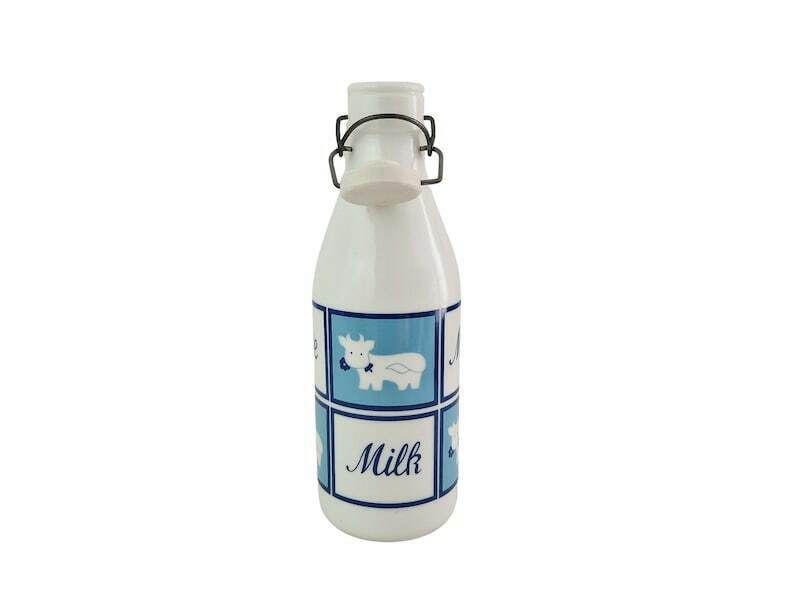 Vintage Opaline Milk Bottle With Rubber Stopper By Cerve, Milk Glass Made In Italy, 1970s Farmhouse Kitchen Decor photo for sale