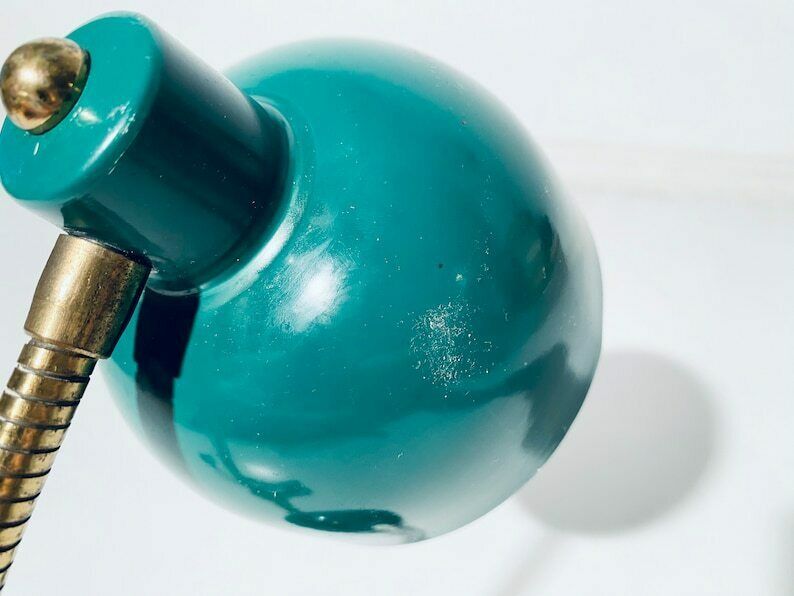 Small Industrial Green Metal Table Lamp / 1950s Mid Century Vintage Desk Decor photo vintage