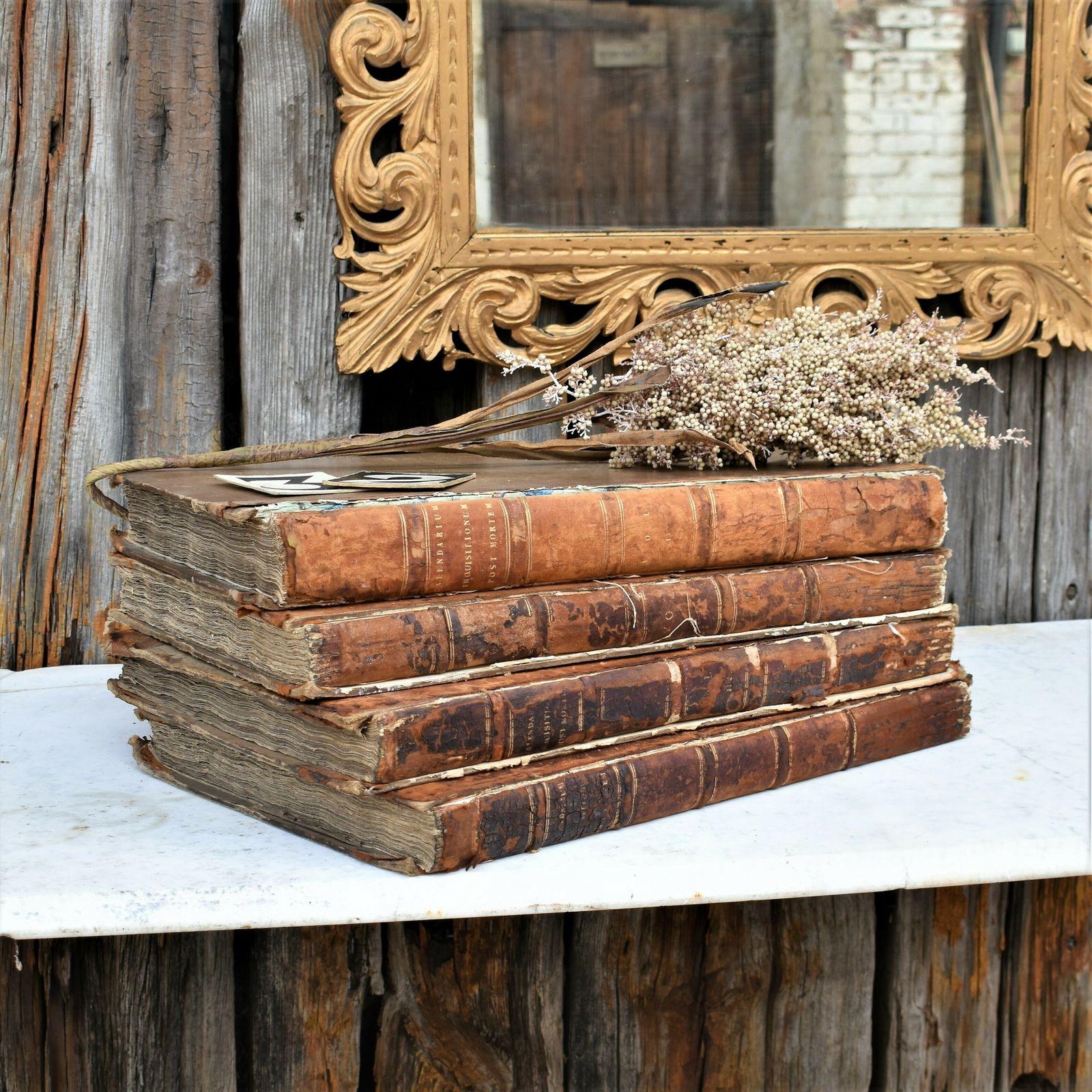 Antique 1806 Inquisitions Post Mortem Latin Leather Books George III Set Of 4 photo furniture