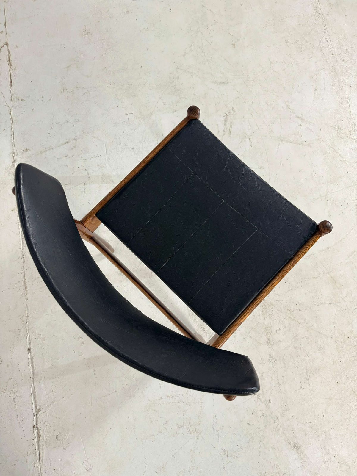 Set Of 6 Vintage Teak Diningchairs With Black Skai Fabric photo 1650.0