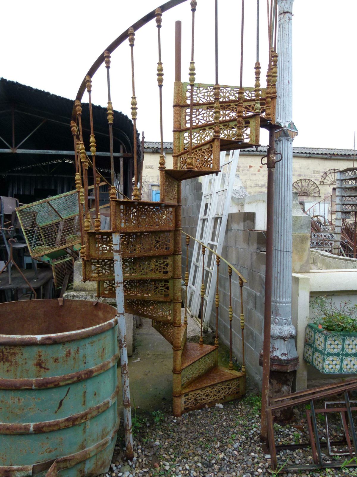 20th Century Art Nouveau Style Iron Spiral Staircase photo furniture
