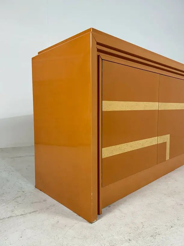 Italiaans Dressoir Met Oranje Lak En Inlegwerk, Jaren 1970 photo 3850.0