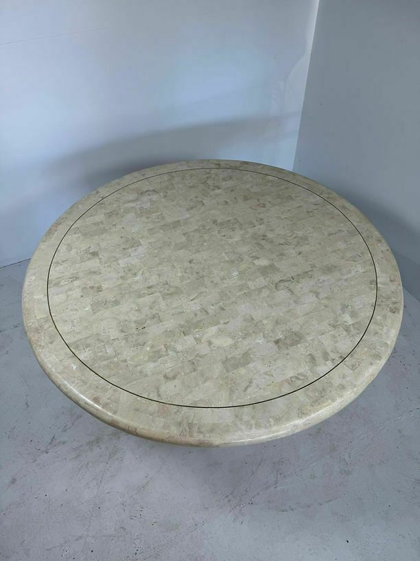 Mid Century Ronde Eettafel Van Gemosaiekt Steen En Messing photo 2000.0