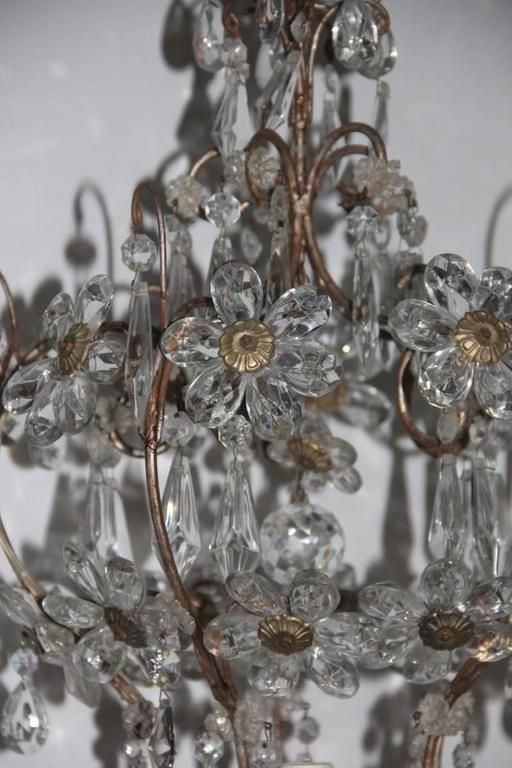 Mid Century Modern Chandeliers French Crystal Metal Forged 1950s photo vintage