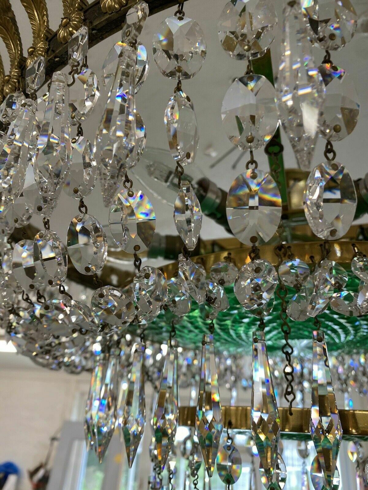 X Large Hand Cut Crystal Chandelier Baguette French Light French Ormolu V Rare photo vintage