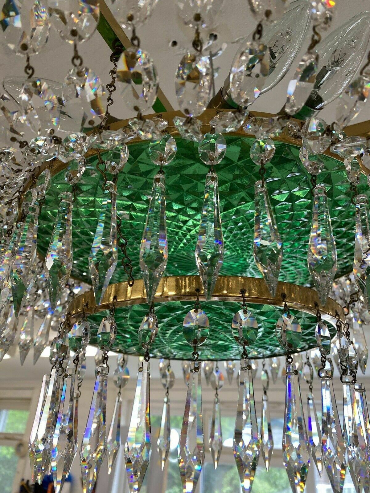 photo furniture X Large Hand Cut Crystal Chandelier Baguette French Light French Ormolu V Rare