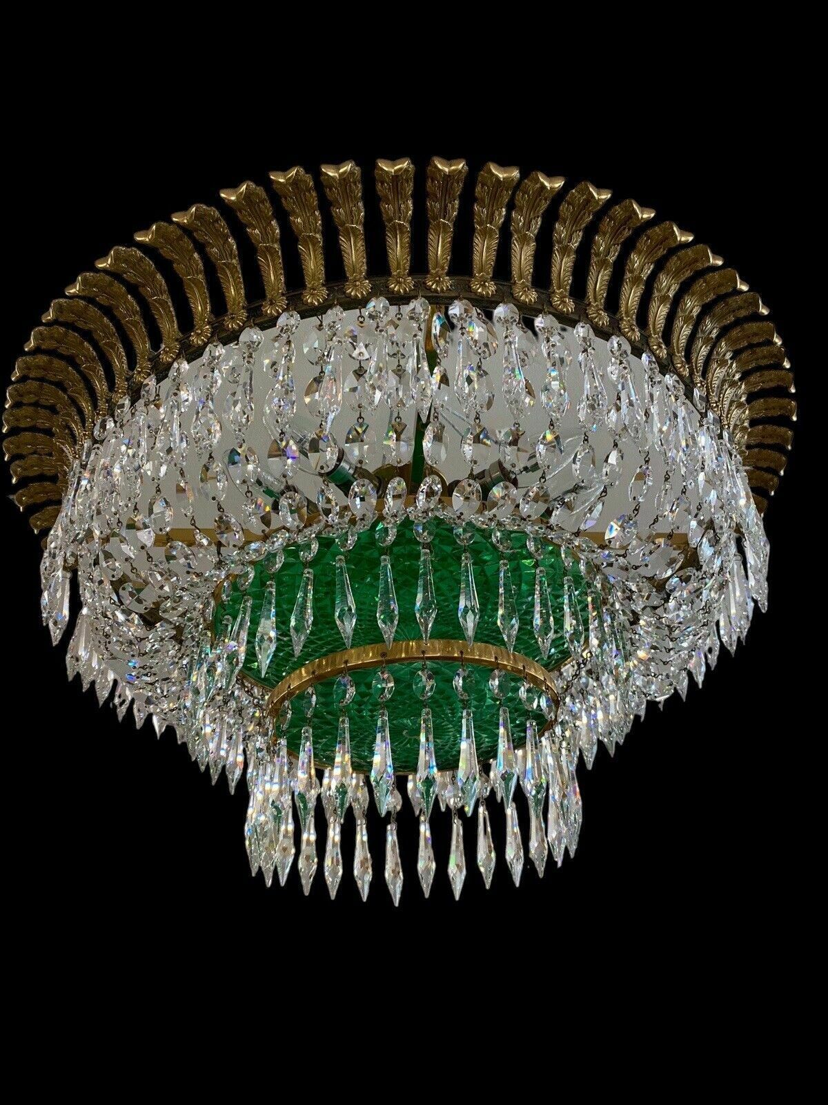 photo vinterior X Large Hand Cut Crystal Chandelier Baguette French Light French Ormolu V Rare
