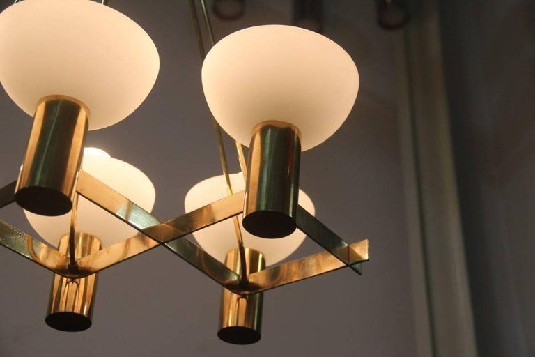 Mid Century Modern Italian Chandelier Brass Murano Glass Sculptural photo Lighting