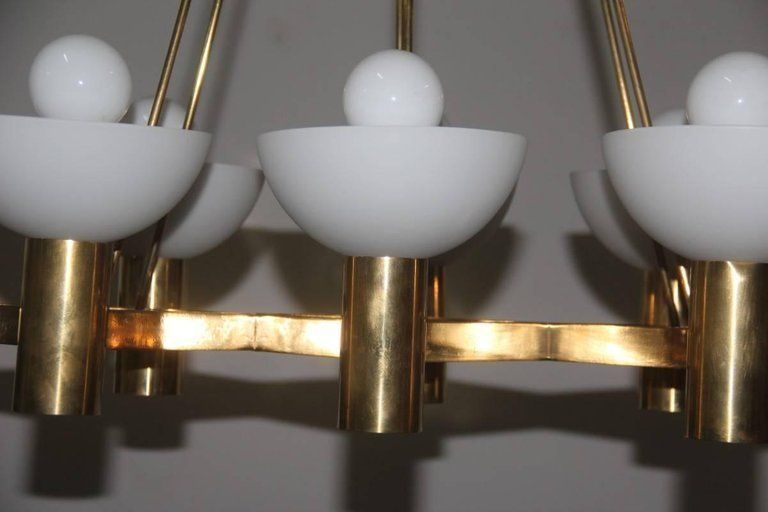 Mid Century Modern Italian Chandelier Brass Murano Glass Sculptural photo buy